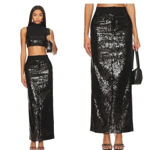 Camila Coelho Black Sequin Maxi Skirt